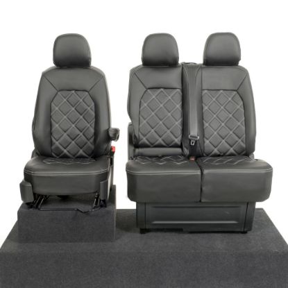 UK Custom Covers MAN TGE Front Seat Covers Double Diamond Bentley Stitch Leatherette (2017 Onwards) - Single/Double With Folding Middle Seat