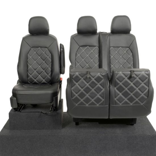 Picture of UK Custom Covers MAN TGE Front Seat Covers Double Diamond Bentley Stitch Leatherette (2017 Onwards) - Single/Double With Folding Middle Seat | SC1156B