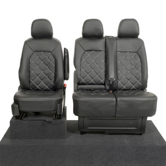 Picture of UK Custom Covers MAN TGE Front Seat Covers Double Diamond Bentley Stitch Leatherette (2017 Onwards) - Single/Double With Folding Middle Seat | SC1156B