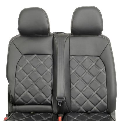 Picture of UK Custom Covers MAN TGE Front Seat Covers Double Diamond Bentley Stitch Leatherette (2017 Onwards) - Single/Double With Folding Middle Seat | SC1156B