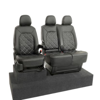 Picture of UK Custom Covers MAN TGE Front Seat Covers Double Diamond Bentley Stitch Leatherette (2017 Onwards) - Single/Double With Folding Middle Seat | SC1156B