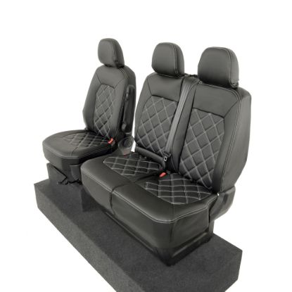 Picture of UK Custom Covers MAN TGE Front Seat Covers Double Diamond Bentley Stitch Leatherette (2017 Onwards) - Single/Double With Folding Middle Seat | SC1156B