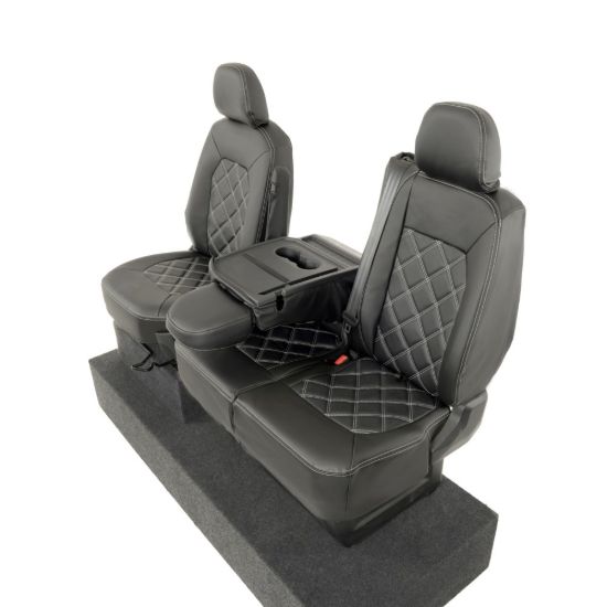 Picture of UK Custom Covers MAN TGE Front Seat Covers Double Diamond Bentley Stitch Leatherette (2017 Onwards) - Single/Double With Folding Middle Seat | SC1156B