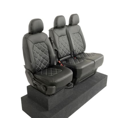 Picture of UK Custom Covers MAN TGE Front Seat Covers Double Diamond Bentley Stitch Leatherette (2017 Onwards) - Single/Double With Folding Middle Seat | SC1156B