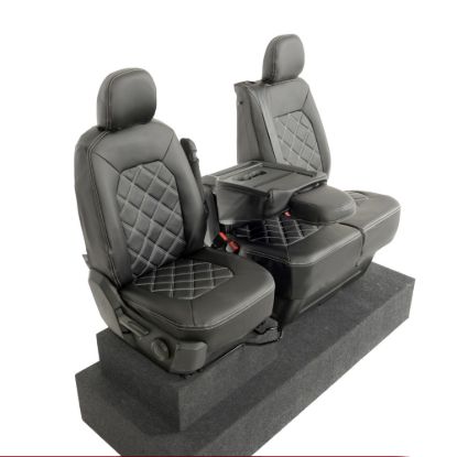 Picture of UK Custom Covers MAN TGE Front Seat Covers Double Diamond Bentley Stitch Leatherette (2017 Onwards) - Single/Double With Folding Middle Seat | SC1156B