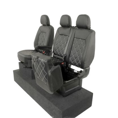 Picture of UK Custom Covers MAN TGE Front Seat Covers Double Diamond Bentley Stitch Leatherette (2017 Onwards) - Single/Double With Folding Middle Seat | SC1156B