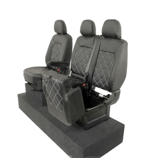 Picture of UK Custom Covers MAN TGE Front Seat Covers Double Diamond Bentley Stitch Leatherette (2017 Onwards) - Single/Double With Folding Middle Seat | SC1156B