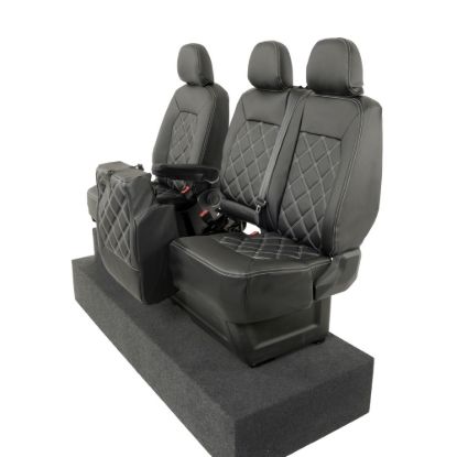 Picture of UK Custom Covers MAN TGE Front Seat Covers Double Diamond Bentley Stitch Leatherette (2017 Onwards) - Single/Double With Folding Middle Seat | SC1156B