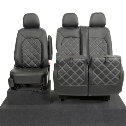 Picture of UK Custom Covers VW Crafter Double Diamond Bentley Stitch Leatherette Front Seat Covers (2017 Onwards) - Single/Double With Folding Middle Seat | SC1156B