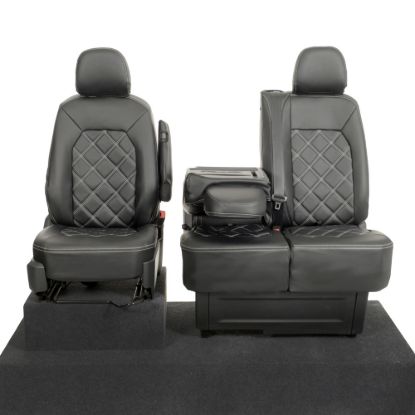 Picture of UK Custom Covers VW Crafter Double Diamond Bentley Stitch Leatherette Front Seat Covers (2017 Onwards) - Single/Double With Folding Middle Seat | SC1156B