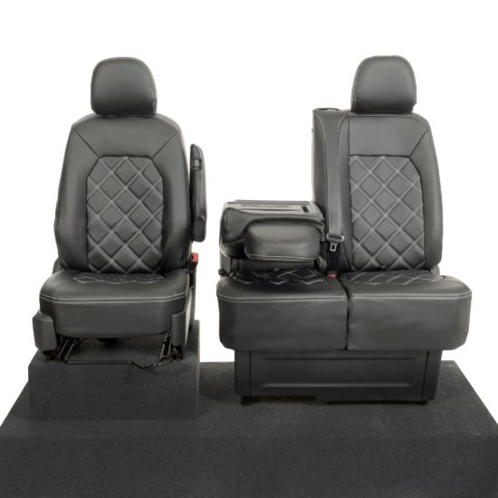 Picture of UK Custom Covers VW Crafter Double Diamond Bentley Stitch Leatherette Front Seat Covers (2017 Onwards) - Single/Double With Folding Middle Seat | SC1156B