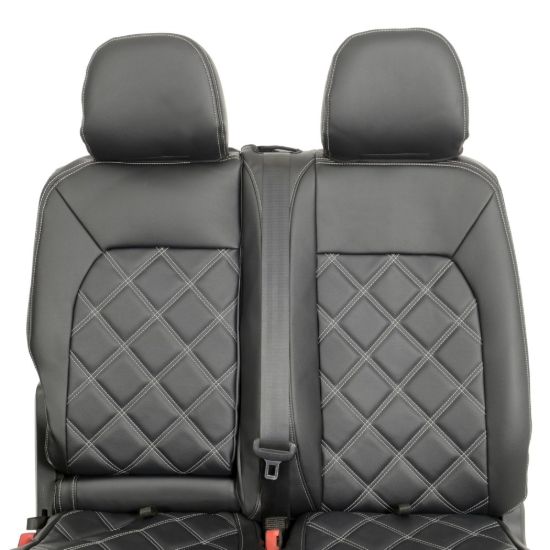 Picture of UK Custom Covers VW Crafter Double Diamond Bentley Stitch Leatherette Front Seat Covers (2017 Onwards) - Single/Double With Folding Middle Seat | SC1156B