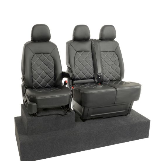 Picture of UK Custom Covers VW Crafter Double Diamond Bentley Stitch Leatherette Front Seat Covers (2017 Onwards) - Single/Double With Folding Middle Seat | SC1156B