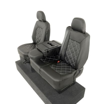 Picture of UK Custom Covers VW Crafter Double Diamond Bentley Stitch Leatherette Front Seat Covers (2017 Onwards) - Single/Double With Folding Middle Seat | SC1156B