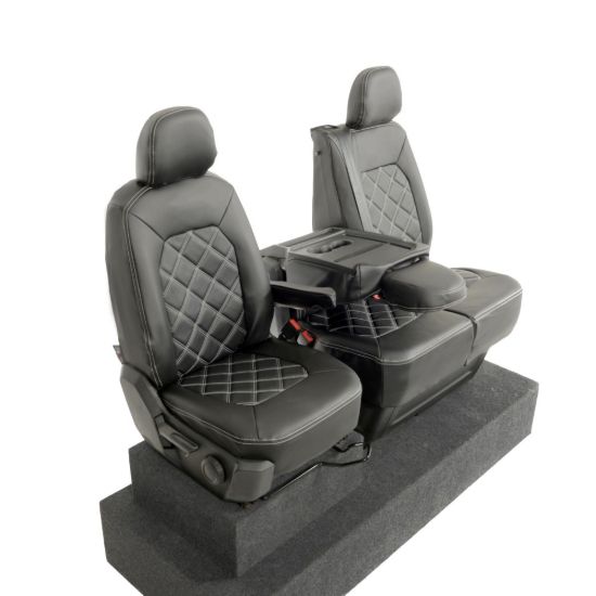 Picture of UK Custom Covers VW Crafter Double Diamond Bentley Stitch Leatherette Front Seat Covers (2017 Onwards) - Single/Double With Folding Middle Seat | SC1156B