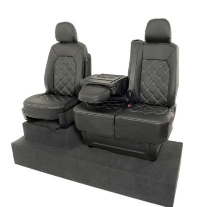 Picture of UK Custom Covers VW Crafter Double Diamond Bentley Stitch Leatherette Front Seat Covers (2017 Onwards) - Single/Double With Folding Middle Seat | SC1156B
