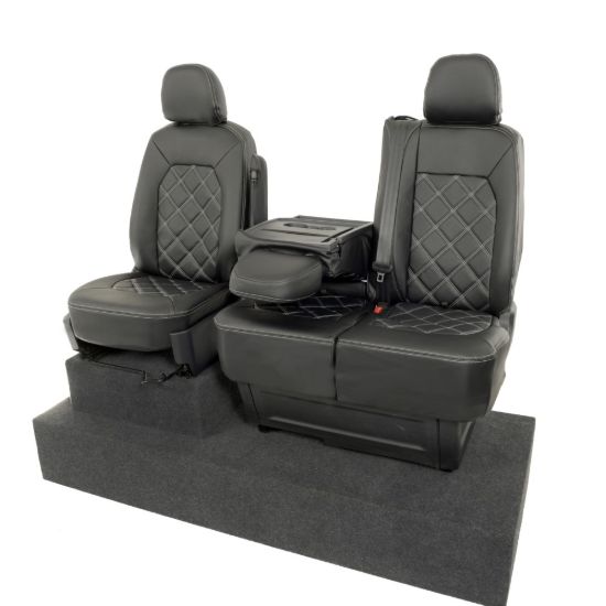 Picture of UK Custom Covers VW Crafter Double Diamond Bentley Stitch Leatherette Front Seat Covers (2017 Onwards) - Single/Double With Folding Middle Seat | SC1156B