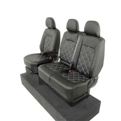 Picture of UK Custom Covers VW Crafter Double Diamond Bentley Stitch Leatherette Front Seat Covers (2017 Onwards) - Single/Double With Folding Middle Seat | SC1156B
