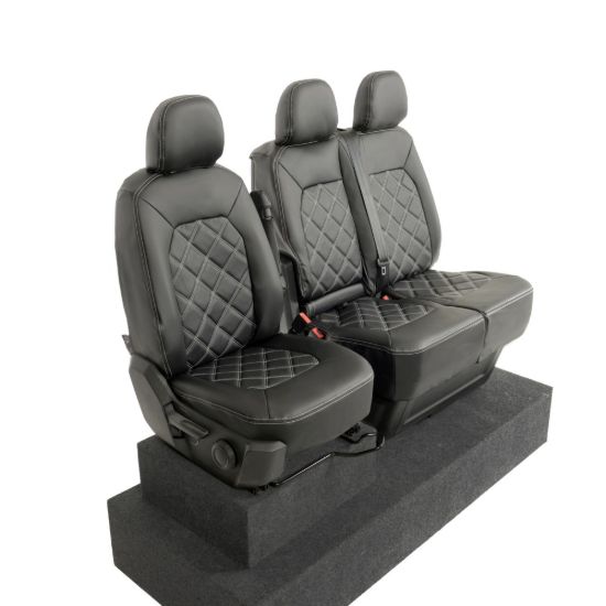 Picture of UK Custom Covers VW Crafter Double Diamond Bentley Stitch Leatherette Front Seat Covers (2017 Onwards) - Single/Double With Folding Middle Seat | SC1156B