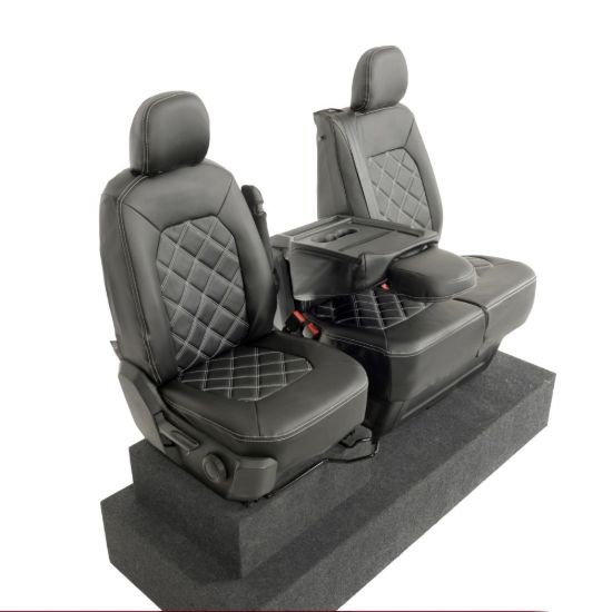 Picture of UK Custom Covers VW Crafter Double Diamond Bentley Stitch Leatherette Front Seat Covers (2017 Onwards) - Single/Double With Folding Middle Seat | SC1156B