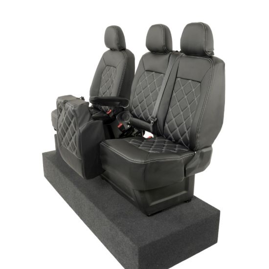 Picture of UK Custom Covers VW Crafter Double Diamond Bentley Stitch Leatherette Front Seat Covers (2017 Onwards) - Single/Double With Folding Middle Seat | SC1156B