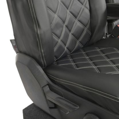 Picture of UK Custom Covers VW Crafter Double Diamond Bentley Stitch Leatherette Front Seat Covers (2017 Onwards) - Single/Double With Folding Middle Seat | SC1156B