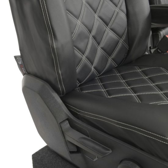 Picture of UK Custom Covers VW Crafter Double Diamond Bentley Stitch Leatherette Front Seat Covers (2017 Onwards) - Single/Double With Folding Middle Seat | SC1156B