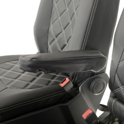 Picture of UK Custom Covers VW Crafter Double Diamond Bentley Stitch Leatherette Front Seat Covers (2017 Onwards) - Single/Double With Folding Middle Seat | SC1156B
