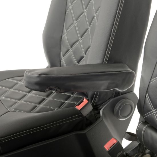 Picture of UK Custom Covers VW Crafter Double Diamond Bentley Stitch Leatherette Front Seat Covers (2017 Onwards) - Single/Double With Folding Middle Seat | SC1156B