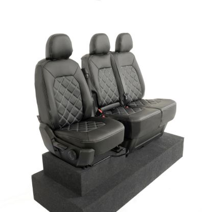 Picture of UK Custom Covers VW Crafter Double Diamond Bentley Stitch Leatherette Front Seat Covers (2017 Onwards) - Single/Double With Folding Middle Seat | SC1156B