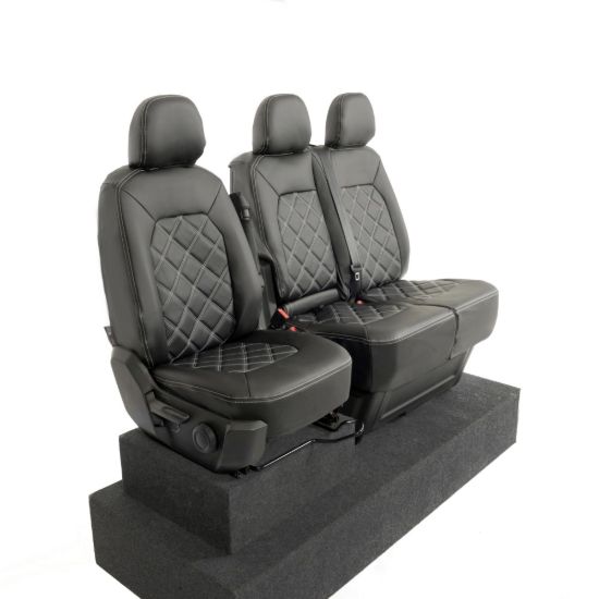 Picture of UK Custom Covers VW Crafter Double Diamond Bentley Stitch Leatherette Front Seat Covers (2017 Onwards) - Single/Double With Folding Middle Seat | SC1156B
