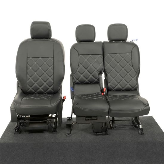 UK Custom Covers Citroen Berlingo Double Diamond Bentley Stitch Leatherette Front Seat Covers (2018 Onwards) - 3 Seats