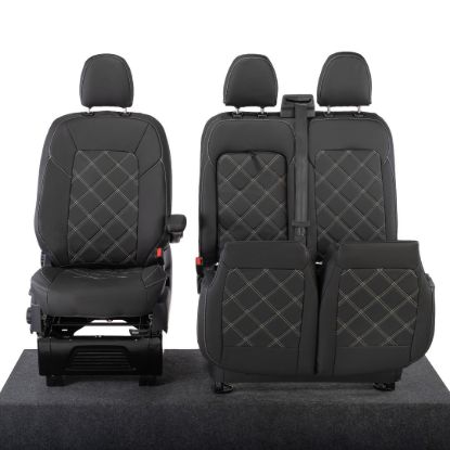 Picture of UK Custom Covers Ford Transit Custom Seat Covers Tailored Leatherette (2023+) - Double Bentley Stitch | SC1273B