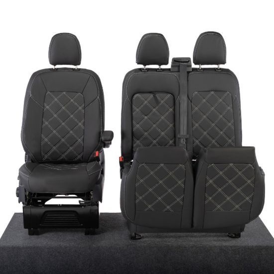 Picture of UK Custom Covers Ford Transit Custom Seat Covers Tailored Leatherette (2023+) - Double Bentley Stitch | SC1273B