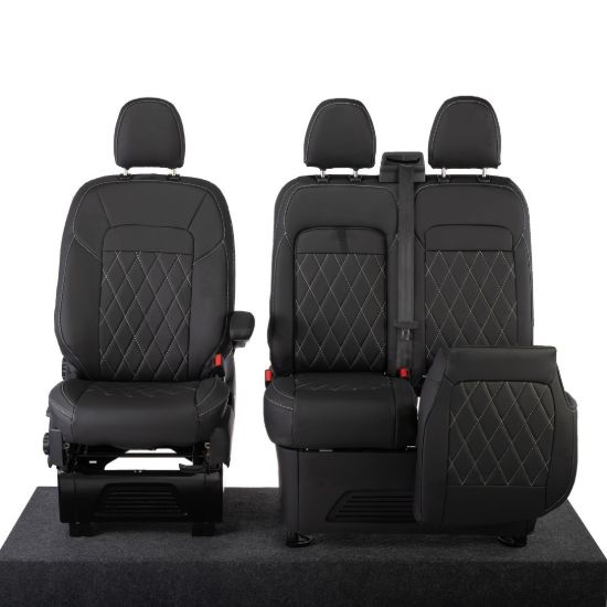Picture of UK Custom Covers Ford Transit Custom Seat Covers Tailored Leatherette (2023+) - Single Bentley Stitch | SC1274B
