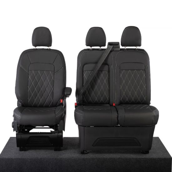 Picture of UK Custom Covers Ford Transit Custom Seat Covers Tailored Leatherette (2023+) - Single Bentley Stitch | SC1274B