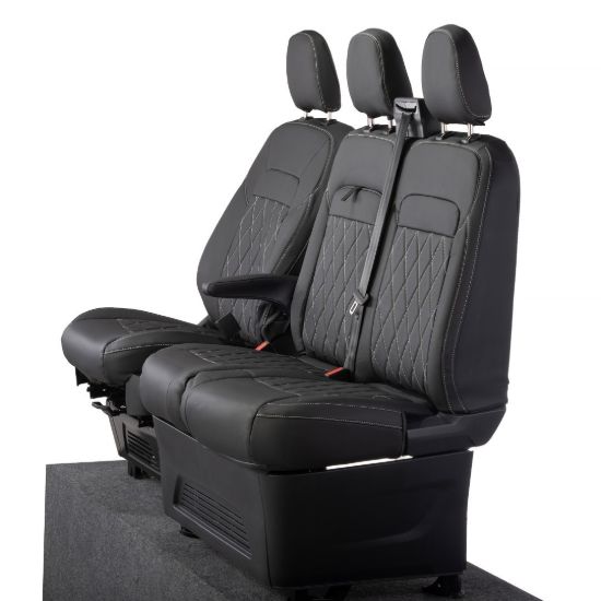 Picture of UK Custom Covers Ford Transit Custom Seat Covers Tailored Leatherette (2023+) - Single Bentley Stitch | SC1274B