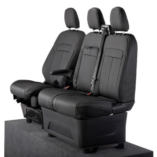 UK Custom Covers Ford Transit Custom Seat Covers Tailored Leatherette (2023+) - Block Stitch