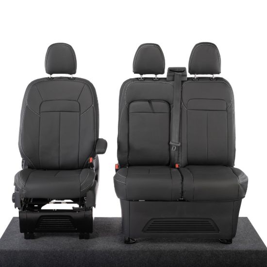 Picture of UK Custom Covers Ford Transit Custom Seat Covers Tailored Leatherette (2023+) - Block Stitch | SC1275B