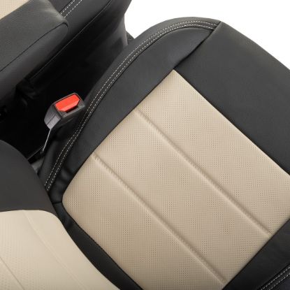 Picture of UK Custom Covers Ford Transit Custom Seat Covers Tailored Leatherette (2023+) - Block Stitch - 2 Tone (Black with Cream) | SC1276B