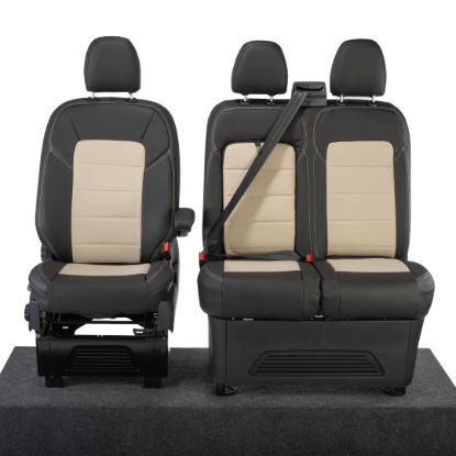 Picture of UK Custom Covers Ford Transit Custom Seat Covers Tailored Leatherette (2023+) - Block Stitch - 2 Tone (Black with Cream) | SC1276B