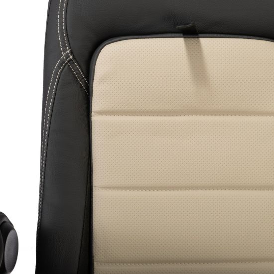 Picture of UK Custom Covers Ford Transit Custom Seat Covers Tailored Leatherette (2023+) - Block Stitch - 2 Tone (Black with Cream) | SC1276B