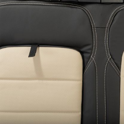 Picture of UK Custom Covers Ford Transit Custom Seat Covers Tailored Leatherette (2023+) - Block Stitch - 2 Tone (Black with Cream) | SC1276B