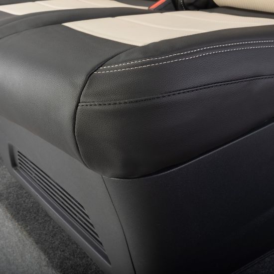 Picture of UK Custom Covers Ford Transit Custom Seat Covers Tailored Leatherette (2023+) - Block Stitch - 2 Tone (Black with Cream) | SC1276B