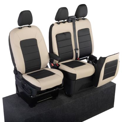 Picture of UK Custom Covers Ford Transit Custom Seat Covers Tailored Leatherette (2023+) - Block Stitch - 2 Tone (Cream with Black) | SC1278B