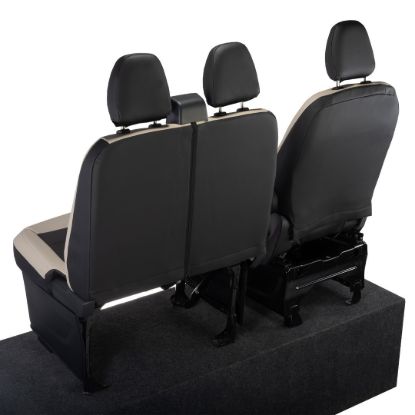 Picture of UK Custom Covers Ford Transit Custom Seat Covers Tailored Leatherette (2023+) - Block Stitch - 2 Tone (Cream with Black) | SC1278B