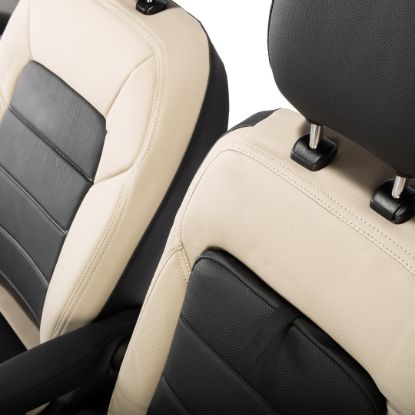 Picture of UK Custom Covers Ford Transit Custom Seat Covers Tailored Leatherette (2023+) - Block Stitch - 2 Tone (Cream with Black) | SC1278B
