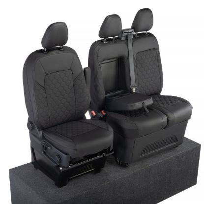 Picture of UK Custom Covers Ford Transit Custom Seat Covers Tailored Leatherette (2023+) - Honeycomb Stitch | SC1279B
