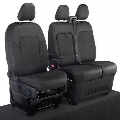 Picture of UK Custom Covers Ford Transit Custom Seat Covers Tailored Leatherette (2023+) - Honeycomb Stitch | SC1279B