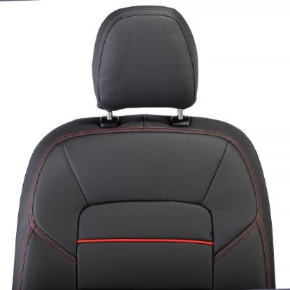 Picture of UK Custom Covers Ford Transit Custom Seat Covers Tailored Leatherette (2023+) - Block Stitch - Black & Red | SC1281B